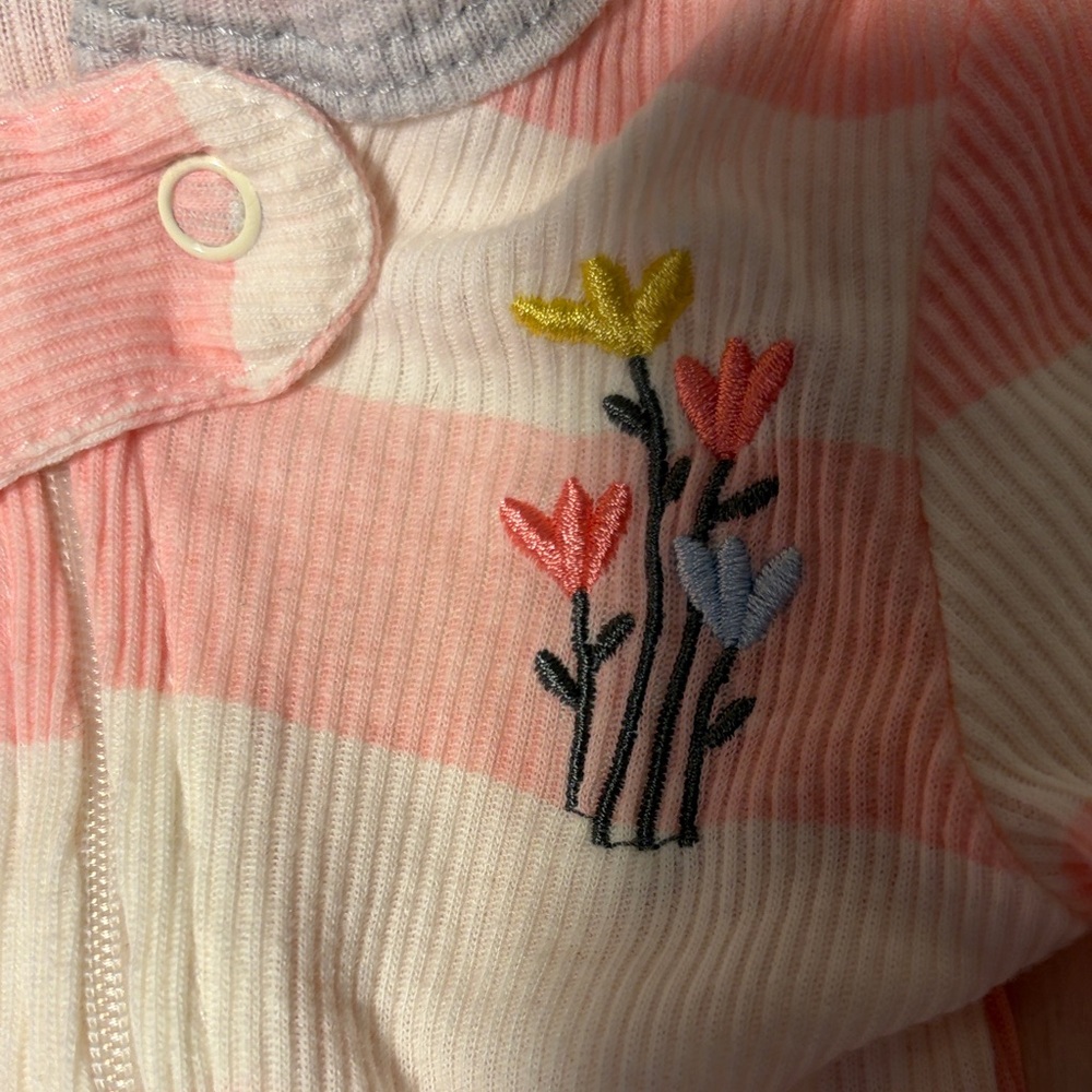 Baby Pink and Cream Striped Footie - Picture 3 of 4
